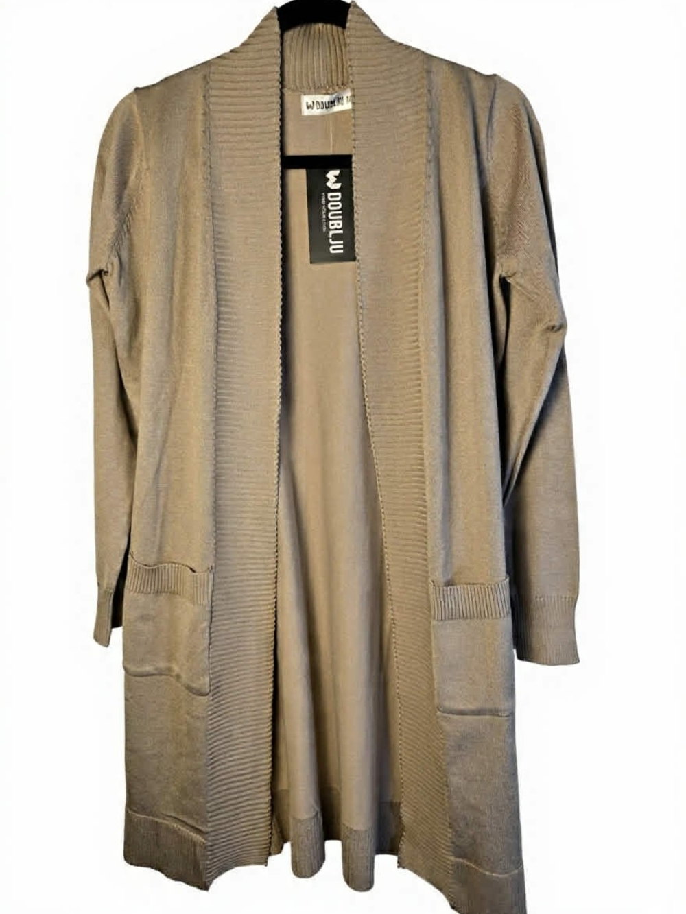 Doublju Beige Open-Front Knit Cardigan Academia Office